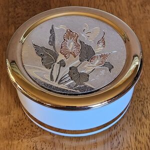 The Art of Chokin 24K Gold Edged Trinket Box Made in Japan Flowers Butterflies